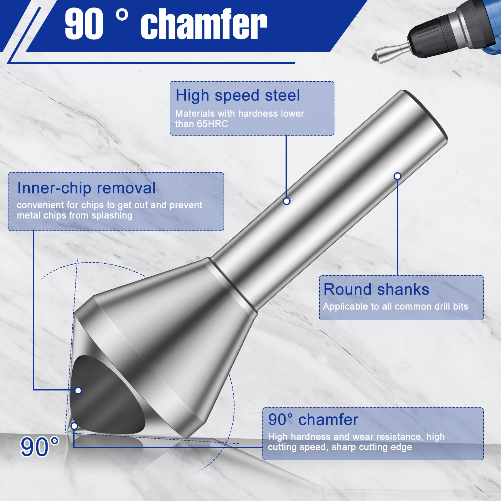 4pcs Chamfer Deburring Drill Bit Set 90 Degree Steel Countersink Drill Bits Hole 2-20mm Deburring Bits Round Shank Hole Cutter