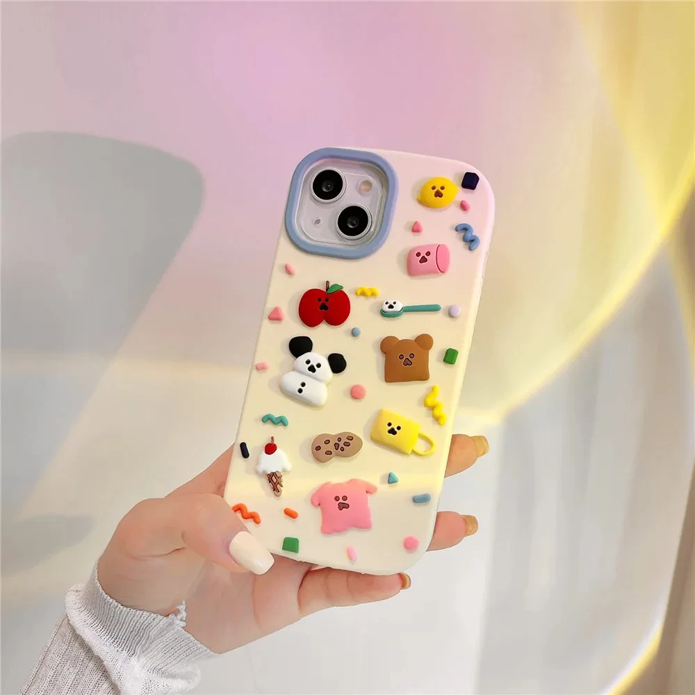 3D Stereoscopic Cartoon Phone Cases For iPhone 11 12 13 14 15 Pro Max Soft Silicone Cover Anti-fall For Apple iPhone Accessories