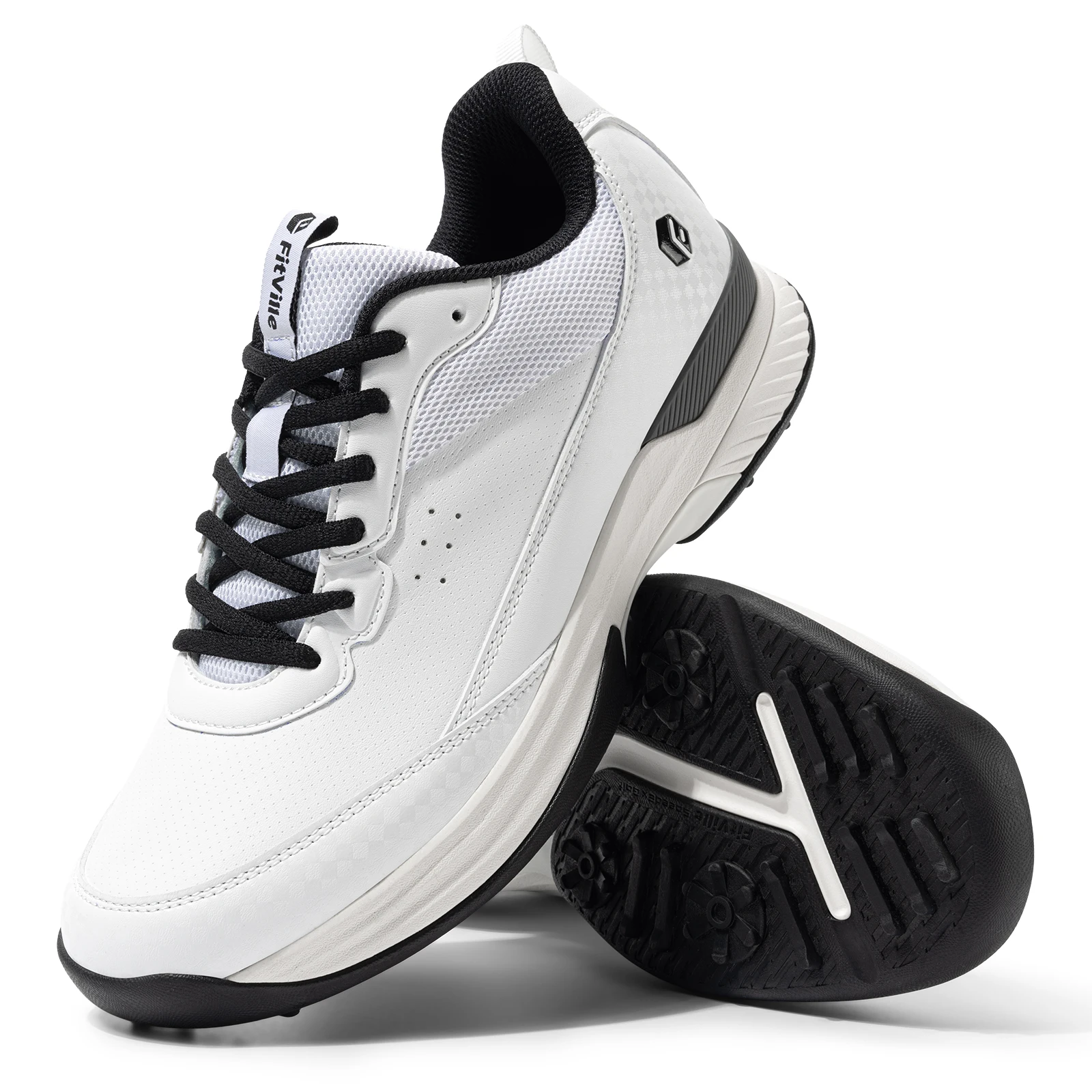 FitVille Men's Wide Golf Shoes Professional Outdoor Water Resistant Anti-slip Sport Shoes for Course with Spikes