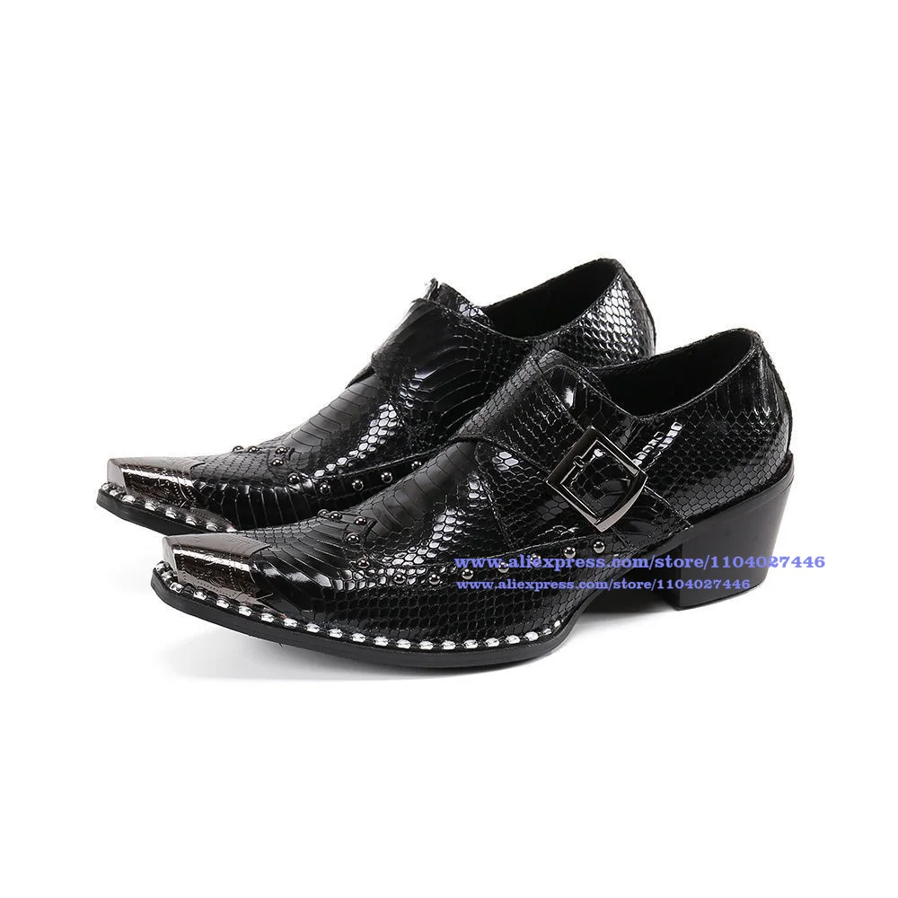 Metal Iron Toe Rivets Shoes for Men Buckle Design Casual Leather Large size Party Office Shoes Luxury Handmade Men Shoes