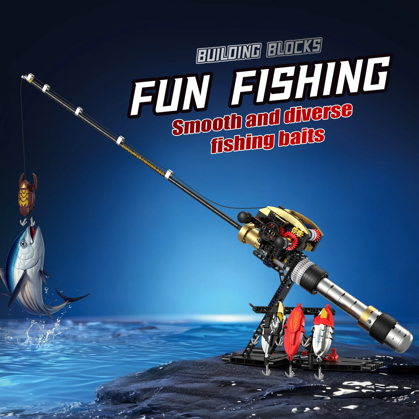 Moc Wheel Fishing Rod Building Blocks Set Mechanical Transmission Simulation Fishing Reel Model Toy Home Decor Creative Gifts