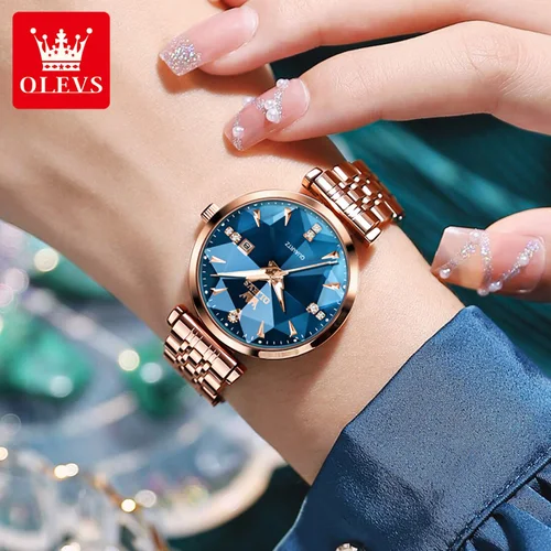Imagen 2 del producto OLEVS Relojes para mujer Moda Elegante Forma rómbica Espejo Reloj de pulsera de cuarzo original Correa impermeable Fecha