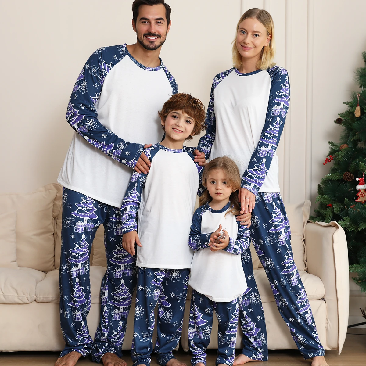 Autumn Winter Pajamas Set Sublimation Blanks Adult Kid Sleepwear Parent-Child Homewears Family Matching Clothes For Logo Print