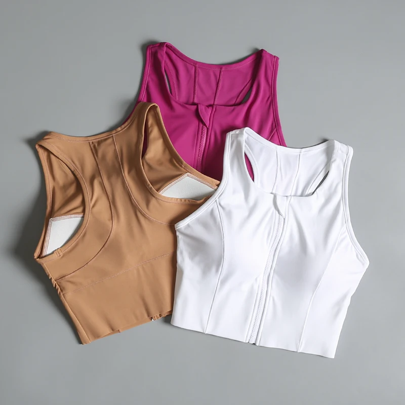 

High-intensity shock-proof front zipper sports underwear for women with chest pad yoga suit naked beautiful back fitness vest
