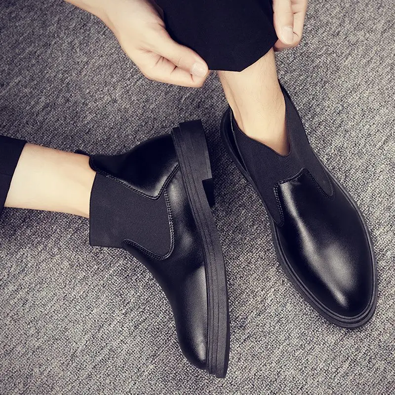 

​Men's Leather Chelsea Boots 2025 Autumn New Fashion Waterproof Breathable Solid Black Slip on Casual Mid Calf Shoes​