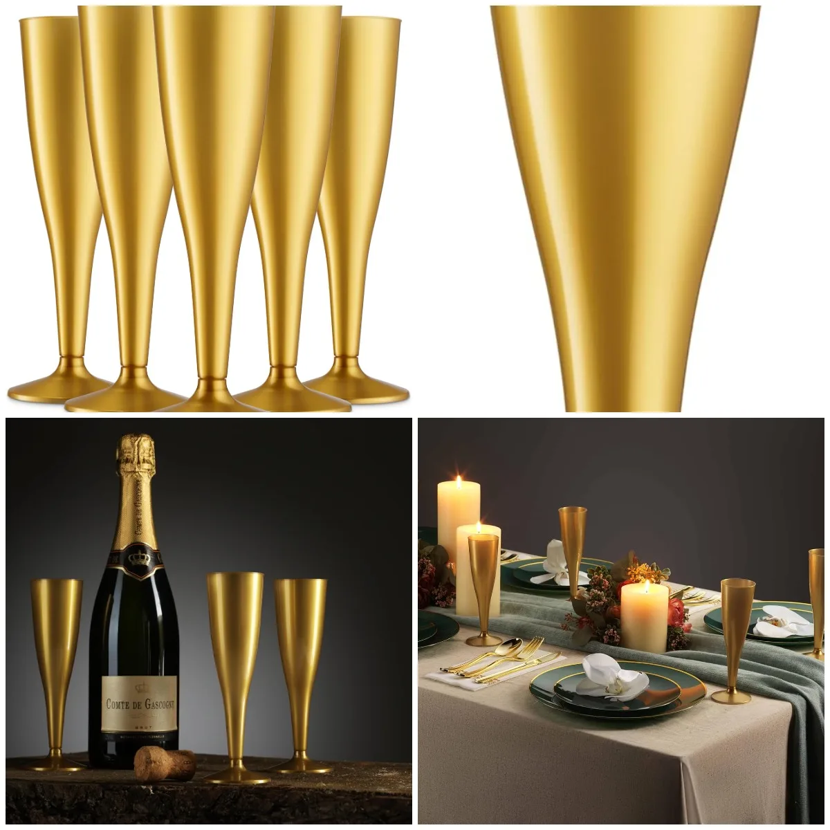 

30 упаковок золотых пластиковых флейт для шампанского — одноразовые стаканы для тостов на 5 унций — пластиковые стаканчики Mimosa для свадебной вечеринки и коктейлей