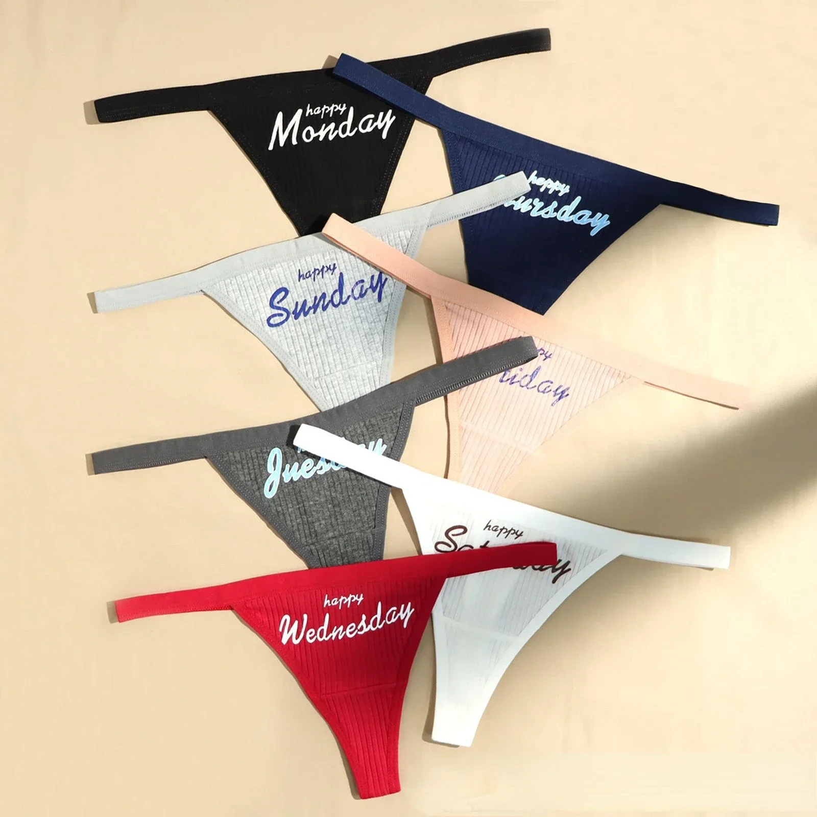 Women\'s Thongs Sexy Underwear Happy Week Letter Printed Nylon Seamless thong Soft and Breathable Sports Underwear Underwear