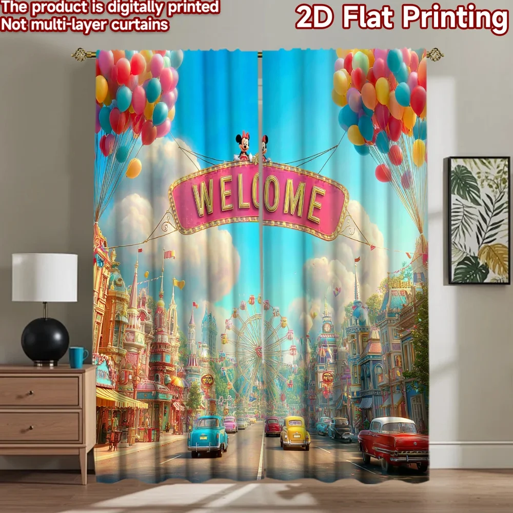 2D flat printing 2pcs Curtains Carnival Ferris Wheel Welcome Balloons Digital Printed Polyester Drapes Party Decorations Use for