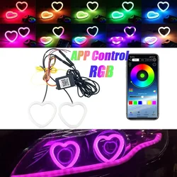 2 stks Hartvormige RGB Angel Eyes Halo Licht Bluetooth App Controle Met met Amber Draaien Licht Auto Licht Accessoires