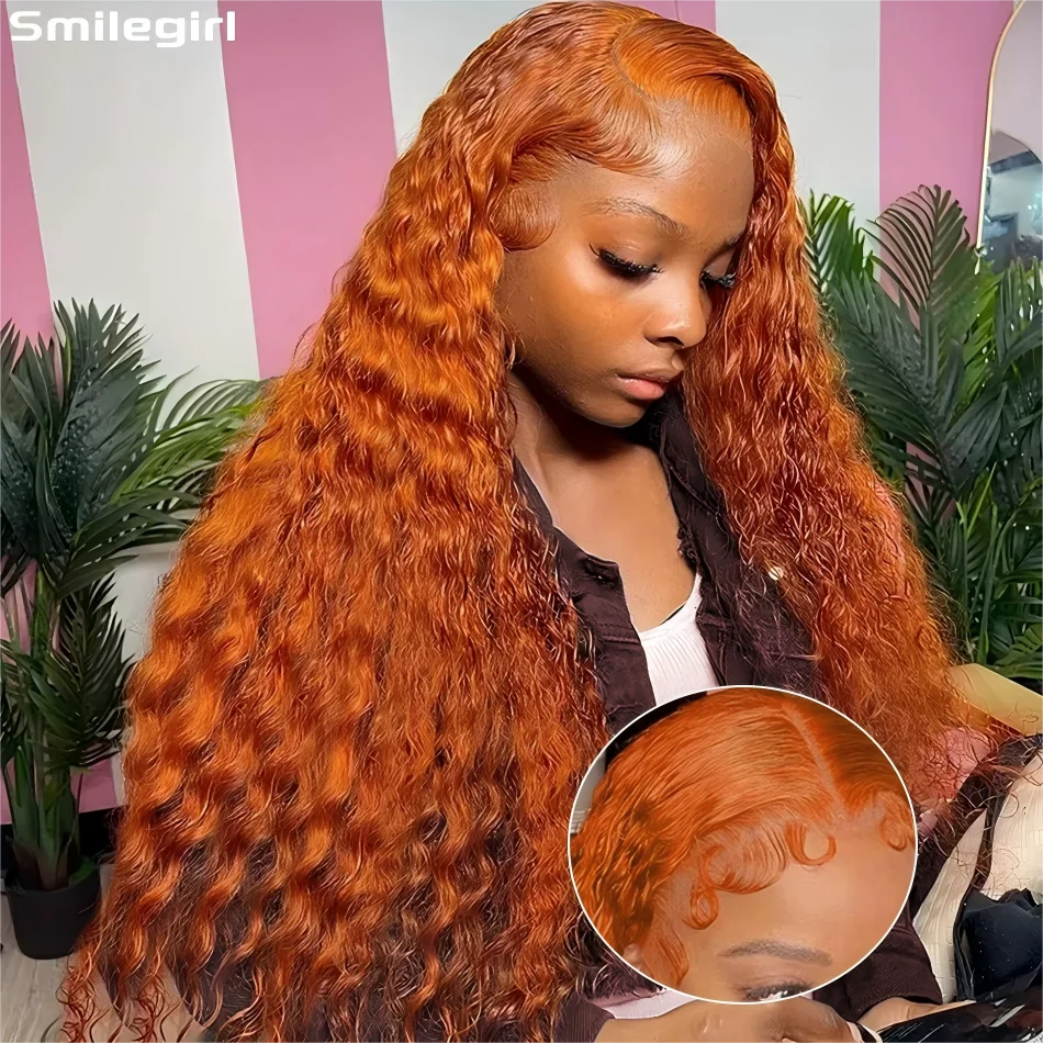 

250 Плотность Рыжий Парик Человеческих Волос Вьющиеся Глубокие Волны Фронтальный Парик 13X6 Человеческие Волосы 30 Дюймов Парик Фронта Шнурка Цветной Бразильский Предварительно Сорванный