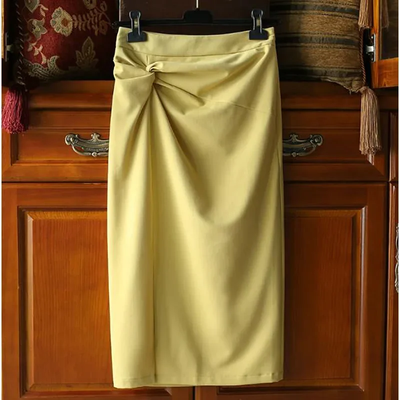 SUPER Good-looking Stylish Personality Waist Slim Knot Split A-LINE Hip SkirT Vintage AUTUMN WOMEN SKIRT OFFICE STYLE