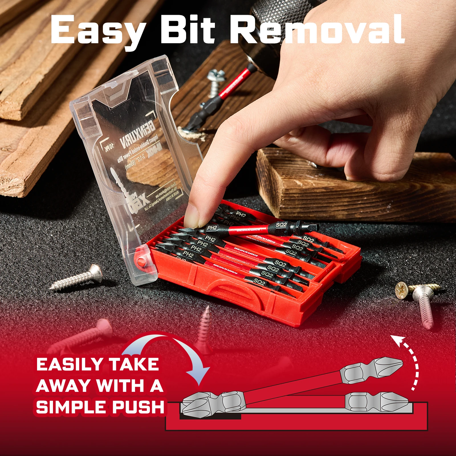 Geinxurn PH2-SQ2 Impact Double End Screwdriver Bit Set,2.56’’ #2 Phillips/#2 Square, Magnetic S2 Steel, 2-sided bits