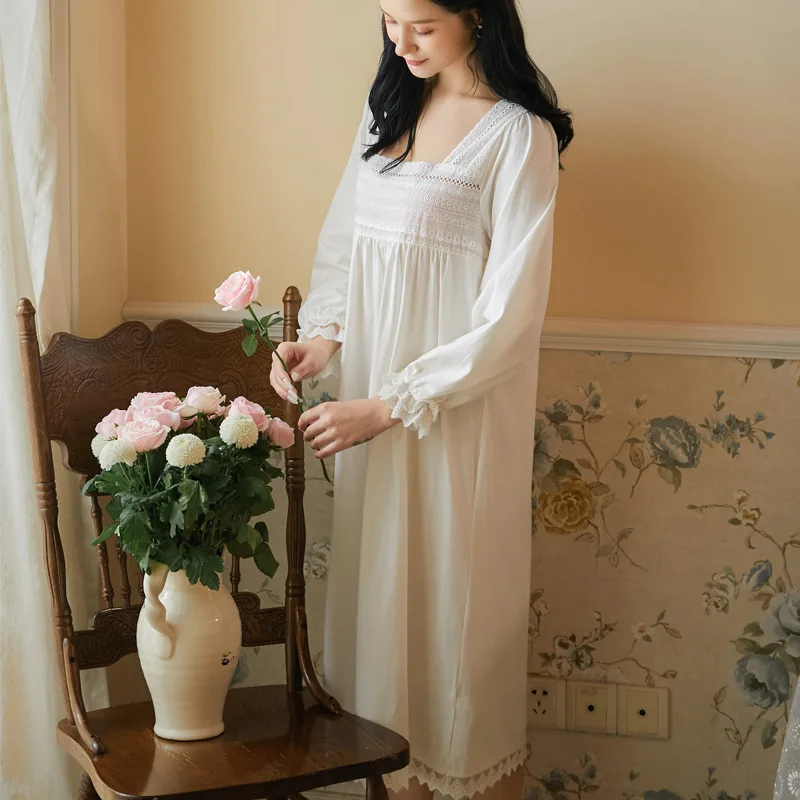 

Summer New Lady Dress Long Sleeve Lovely Cotton Women Princess Nightdress Female Loose Casual Homedress Sleepdress