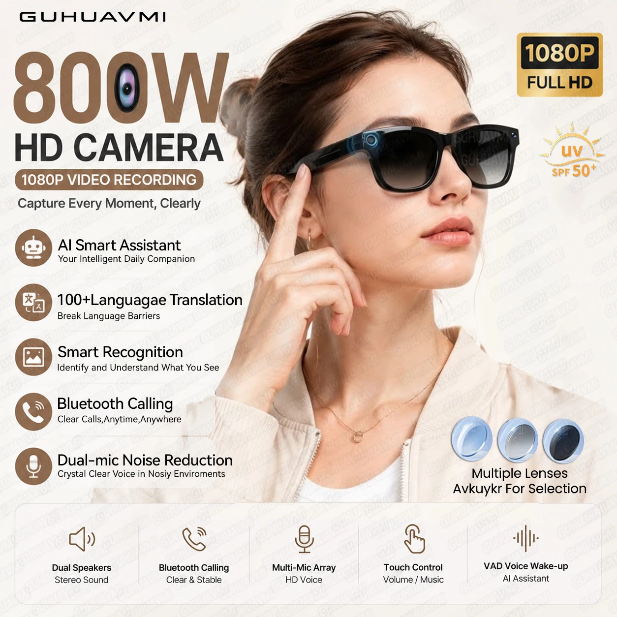 2026 New Technology AI Smart Glasses with 4K POV Recording 8MP Camera 130+Language Translation ChatGPT BT Call Glasses Men Women