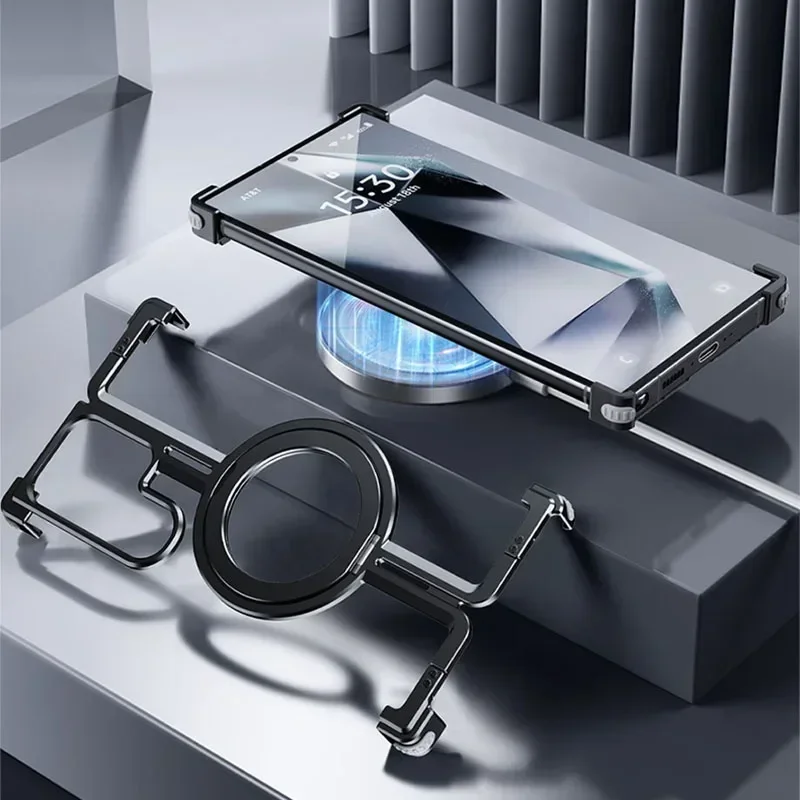 Aerospace Grade Aluminum Alloy Frameless Phone Case For Samsung Galaxy S25 Ultra S24Ultra S23Ultra 360 Rotating Holder