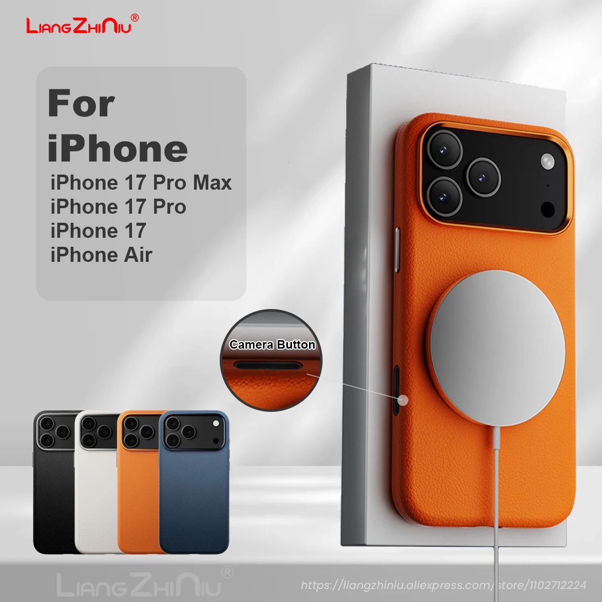 

Для IPhone 17 Pro Max/IPhone Air/17 Pro/17 Кожаный магнитный чехол для телефона Magsafe с зарядкой (с кнопкой камеры) Кожаный чехол