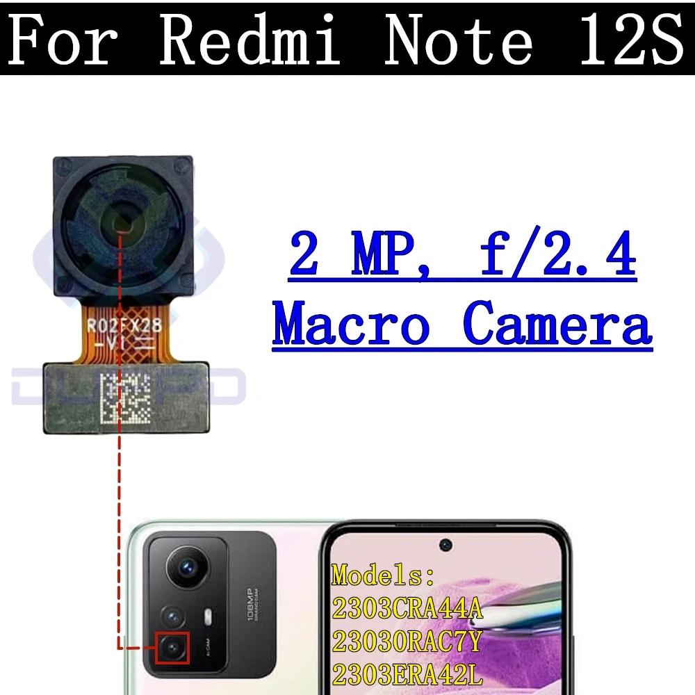 Note12S Rear Camera Flex Cable For Xiaomi Redmi Note 12S Front Selfie Small Facing Main Back Camera Glass Lens