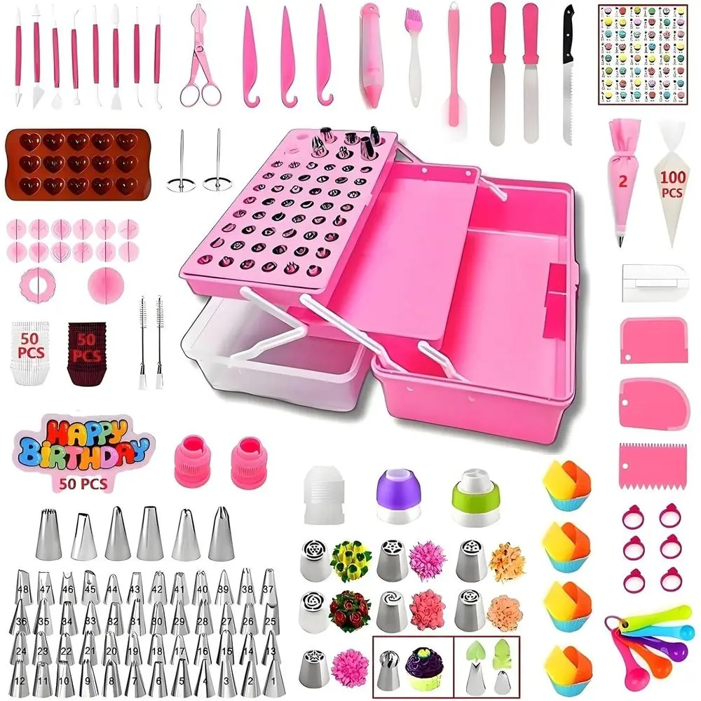 

387 Pcs Cake ting Kit Piping Bags and Tips Set,with 64 Icing Tips,102 Pastry Bags,5 Couplers,Cake Spatulas,More Cupcake Cookie t