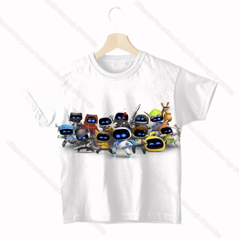 Game Astro Bot Children T Shirts Astronaut Summer Boys Girls Short Sleeve Kids Tops Tees Cartoon Casual Kids Clothes