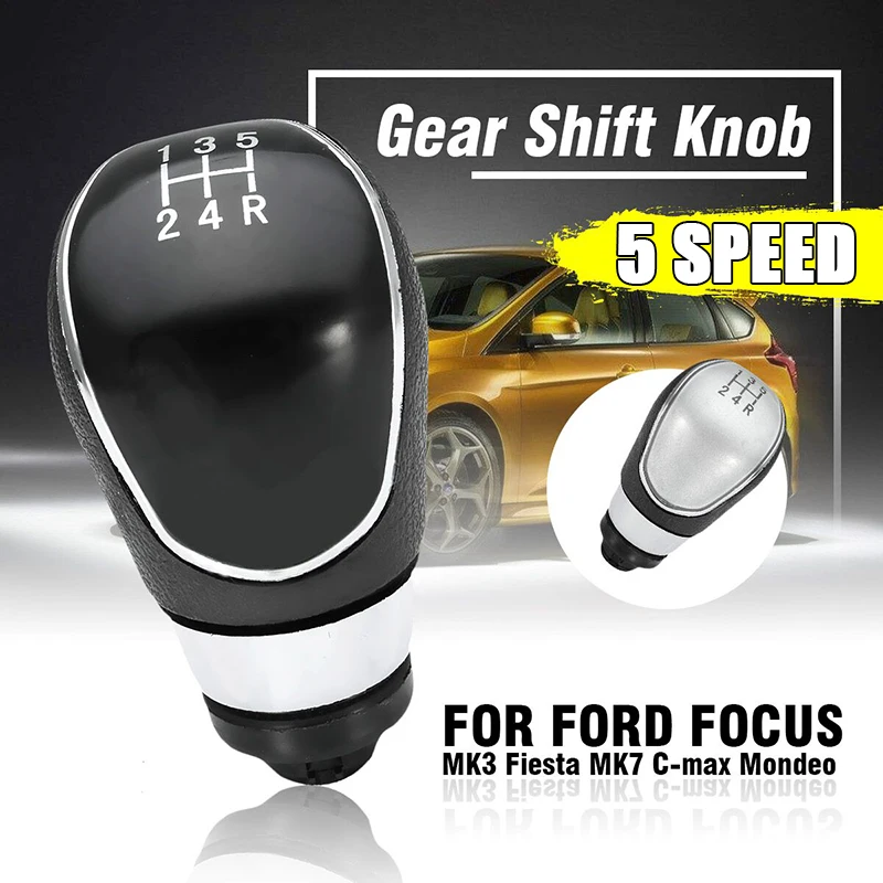 5/6 Speed Gear Shift Knob Chrome Black Leather Gaiter Boot Cover For Ford Focus MK2 Focus MK3/Fiesta MK7/Mondeo MK4 Transit