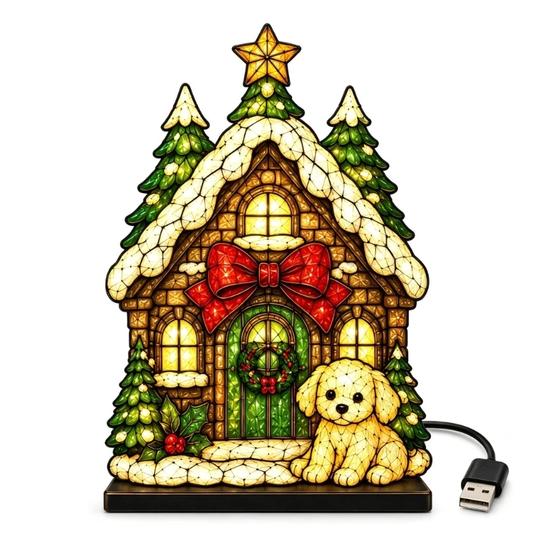 Christmas Desk and Shelf Lamp with Acrylic Panel and USB Cable J0MC