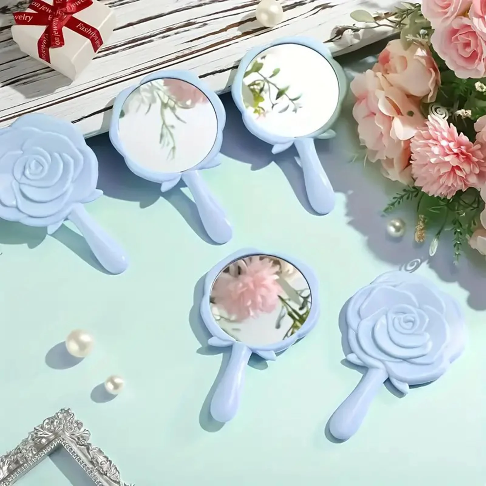 15pcs Handheld Makeup Mirror Portable Cosmetic Mirror Set For Shopping Travel Party Creative Rose Shape Handheld Makeup Mirror