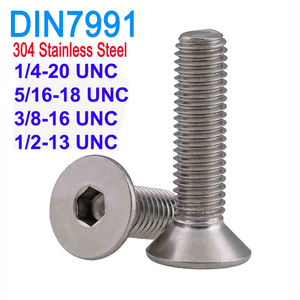 

DIN7991 SUS304 A2-70 Stainless Steel 1/4'' 5/16'' 3/8'' 1/2'' UNC Thread Countersunk Head Hex Socket Allen Key Screws