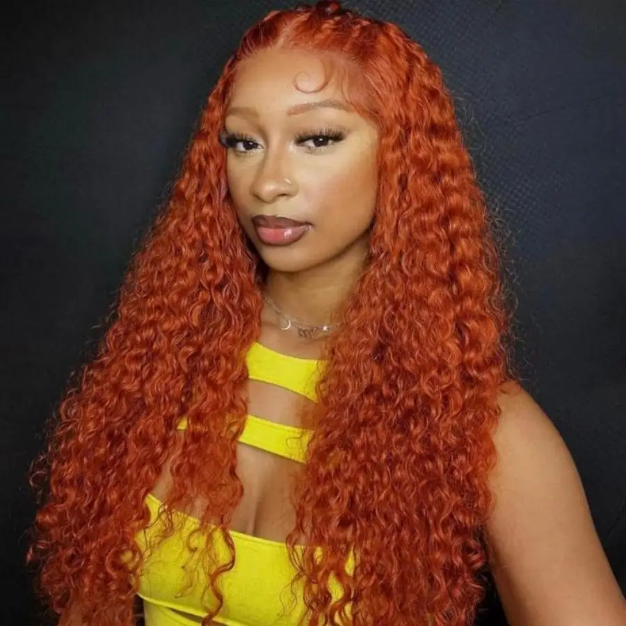 

350 Orange Ginger Colored 13x6 HD Lace Front Wig Ginger Human Hair Wig Deep Wave 40 30 Inch Curly Wigs Preplucked Water Wave