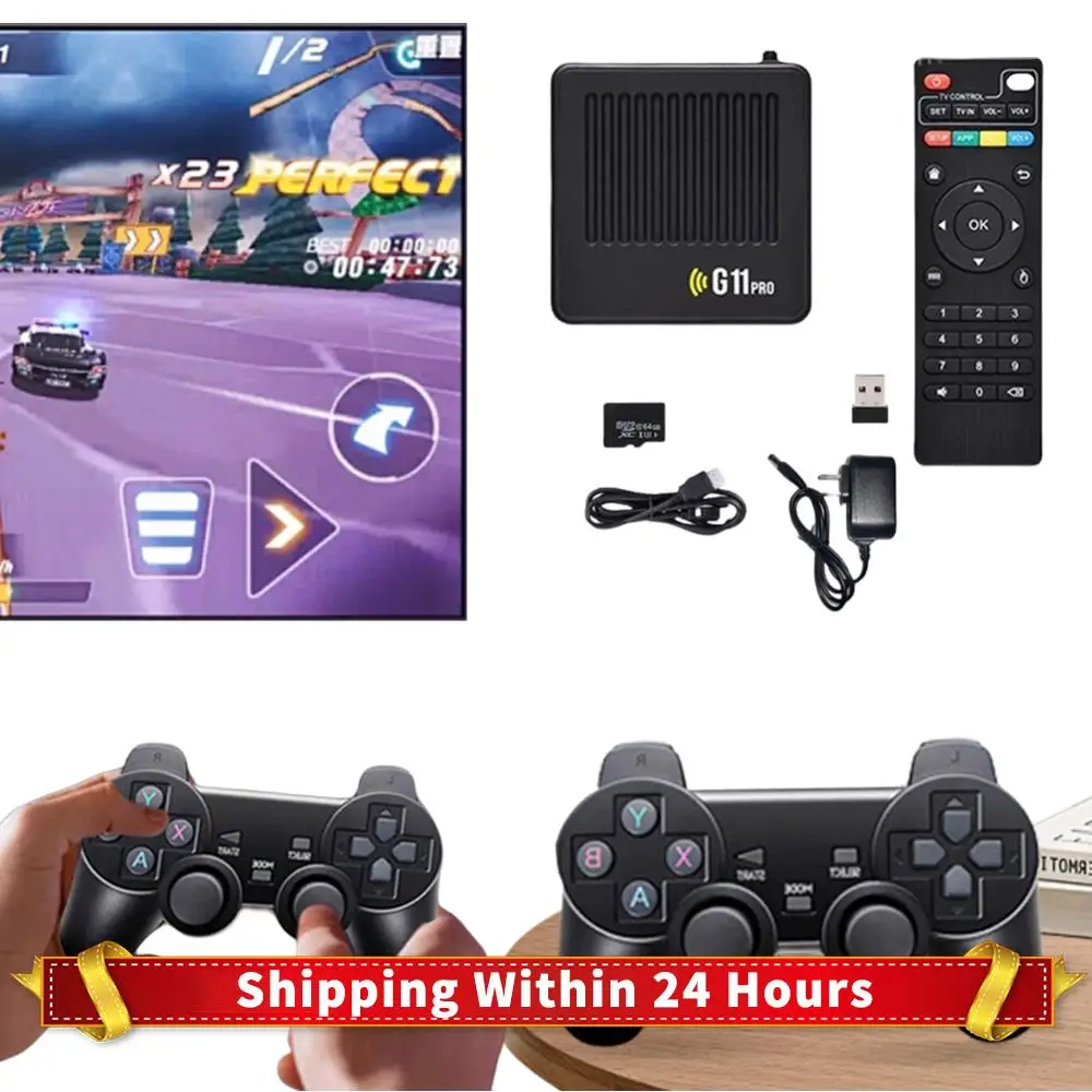 

G11 Pro Video Game Box Встроенная 10000+ ретро-игр Ультранизкая задержка 4K HDMI-совместимый выход с беспроводным двойным геймпадом 2,4G