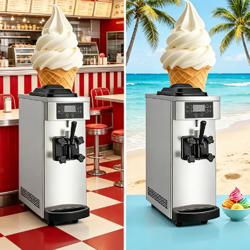 Commercial Soft Ice Cream Machine Desktop Automatic Single Flavor   Ice Cream Maker Frozen Yogurt Machine