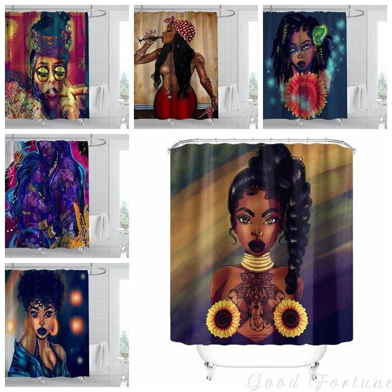 Black Girl African American Women's Personalized Waterproof Shower Curtain Home Accessories