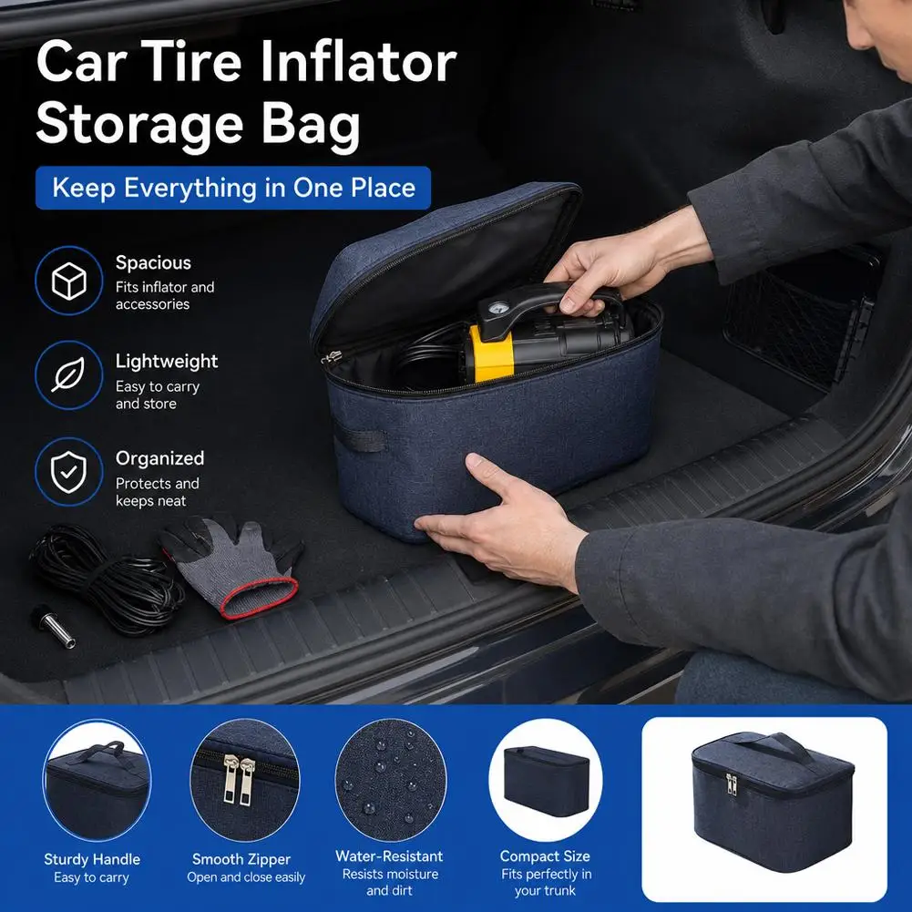 Car Air Pump Storage Bag Portable Organizer Case Large Capacity Durable Tool Container For Tire Inflator Auto Supplies