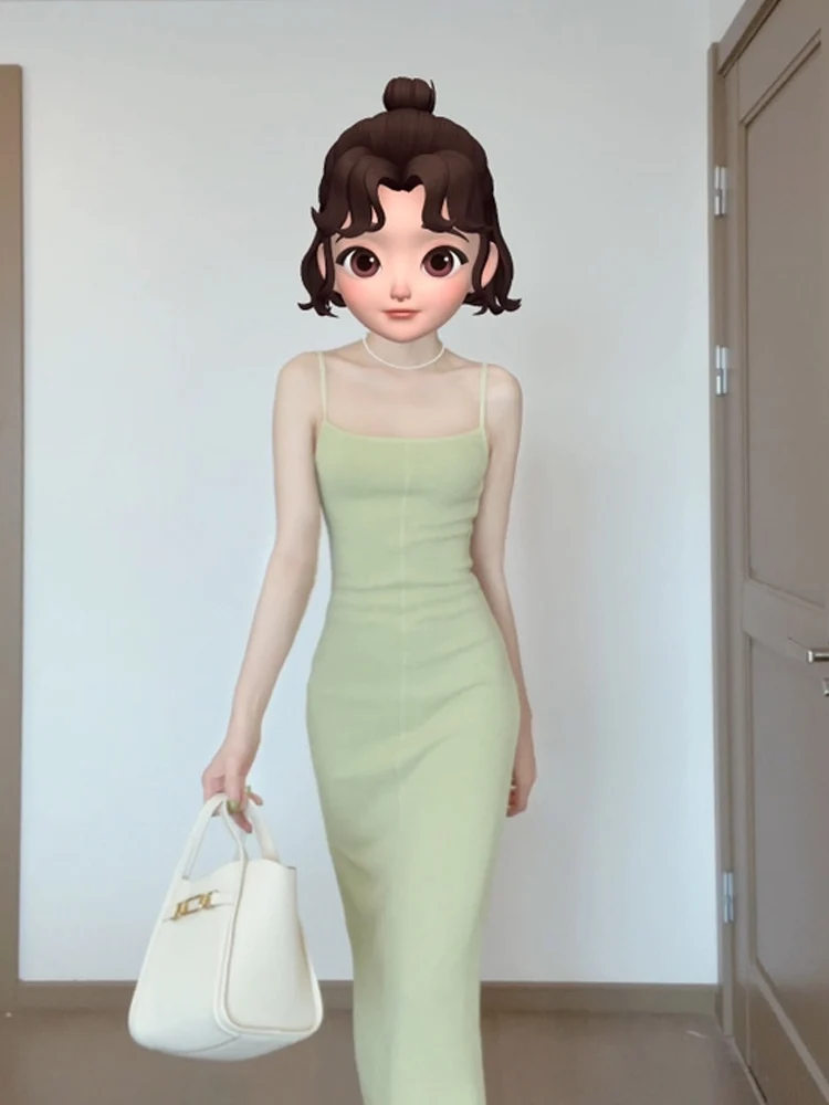 

Ele Knitted Beach Vaion Gown Women's Soft Sle Birthday Small Gift Dr High Waist Long Skirt Korean Version