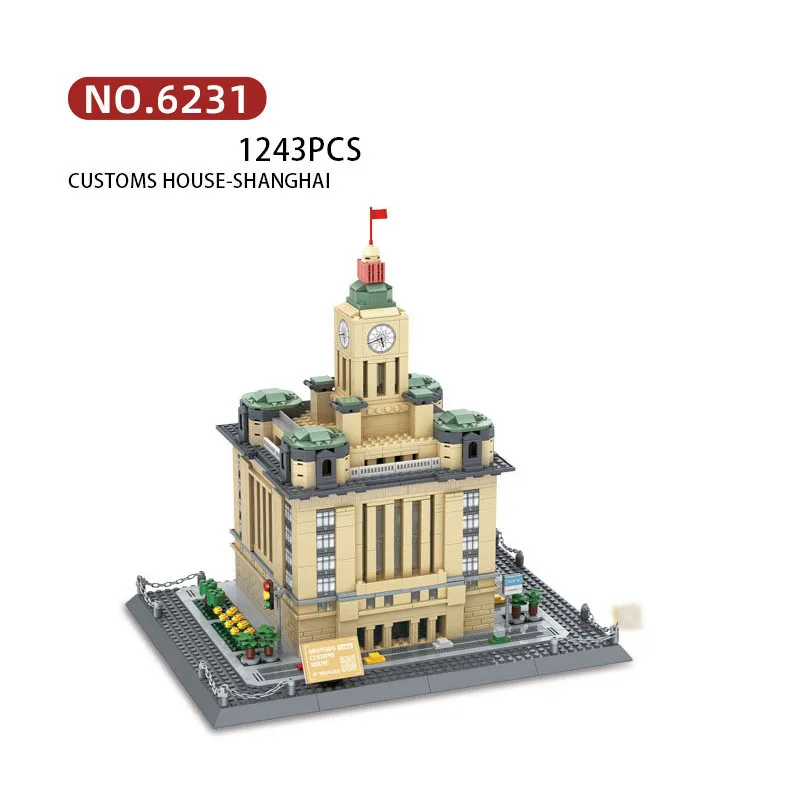 Creative China Historical Architecture Model Block Shanghai Custom House Clock Tower Building Brick Educational Toy Collection