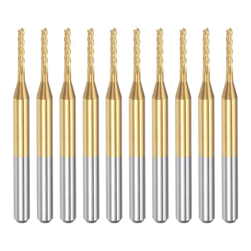 A02M-10PCS Titanium Coat Carbide End Mill Engraving Milling Cutter CNC Router Bits For PCB Machine, 1/8 Inch Shank
