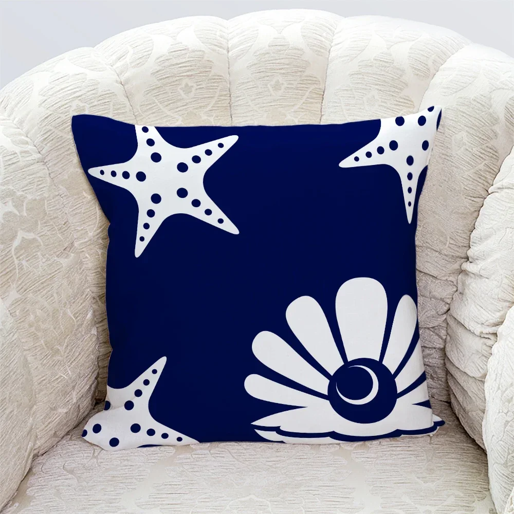 Starfish Shell Compass Anchor Nautical Series Printed Pillowcase Living Room Sofa Cushion Cover Bedroom Home Decoration