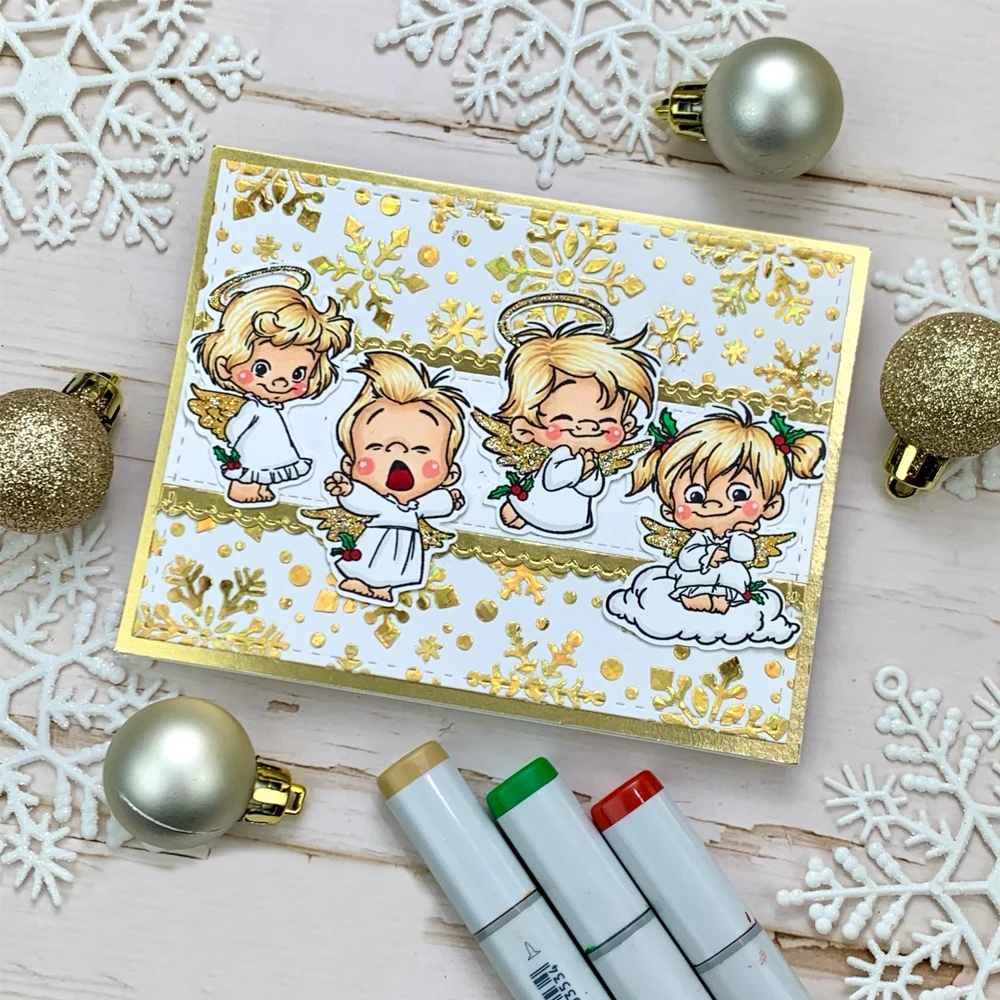 金属製のカッティングダイとクリアスタンプ、エルフのサンタクロース、暖かい言葉、DIYスクラップブッキング、クリスマスペーパーカード、テンプレート作成