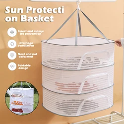 Foldable Drying Net Basket 1-3 Layer Windproof Zipper Fish Fruits Drying Rack Large Capacity Drying Holder For Indoor Outdoor