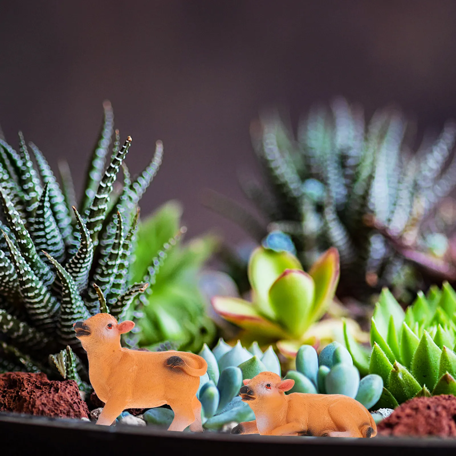 

2Pcs Yellow Cow Decor Accessories Realistic Charming Miniature Animal Statues for Garden Home Lawn Potted Plants Fairy Gardens