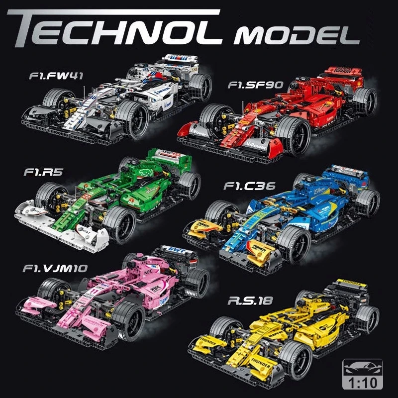 1200pcs Technical 023005 Formula Cars Red F1 Building Blocks Sports Racing Cars Super Model Kits Bricks Toys for Kids Boys Gifts