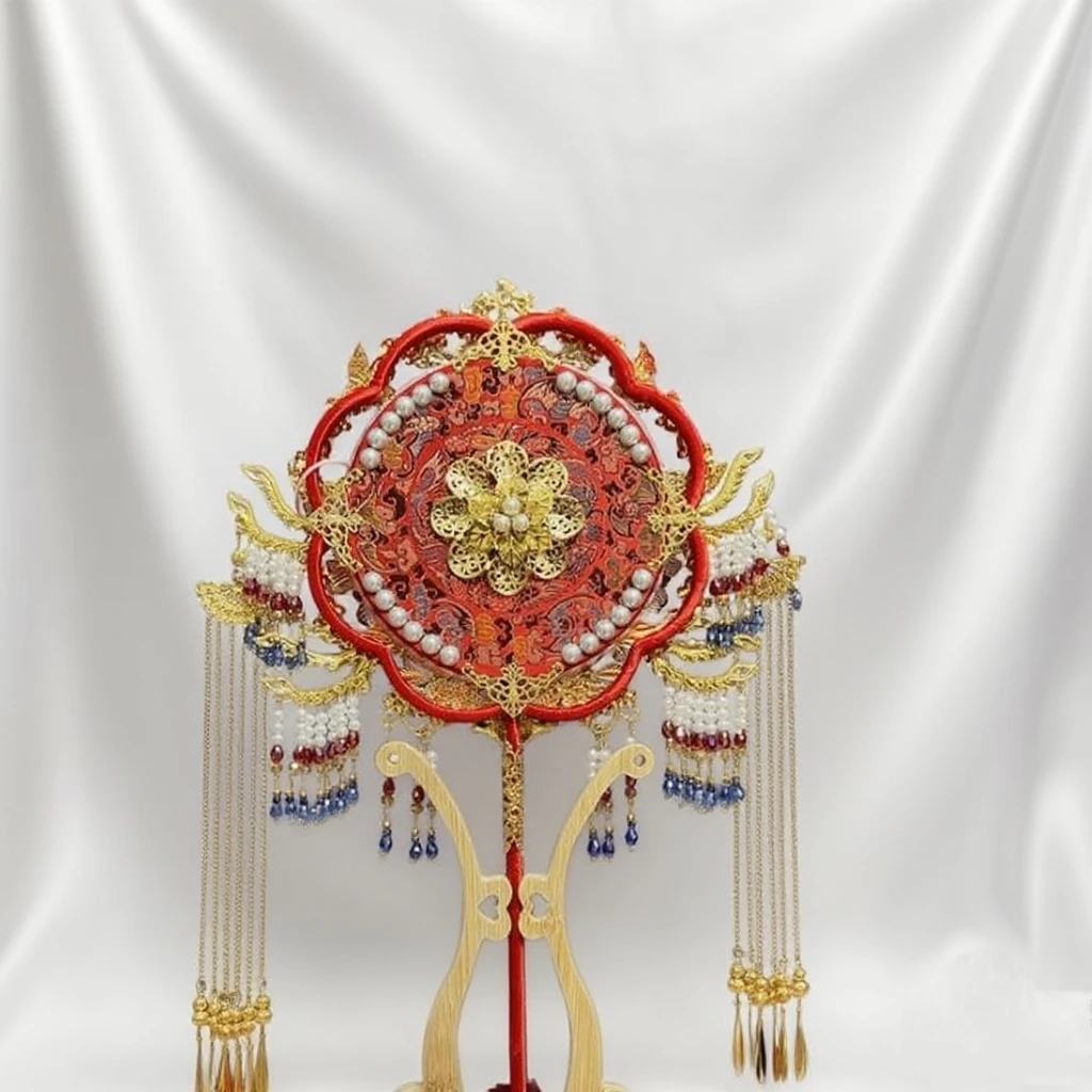 Leque de casamento com coroa de Phoenix e nuvens rosadas