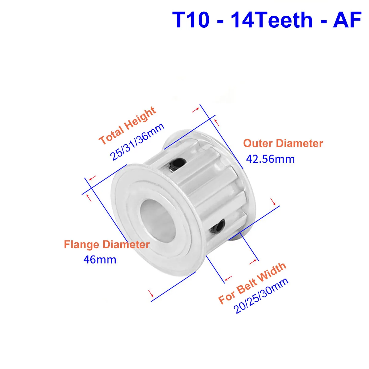 Trapezoidal Tooth Timing Pulley 14 Teeth T10 Bore 8/10/12/14/15/16/17/18/19/20/22/24/25/28mm For Belt Width 20/25/30mm T10 Belt