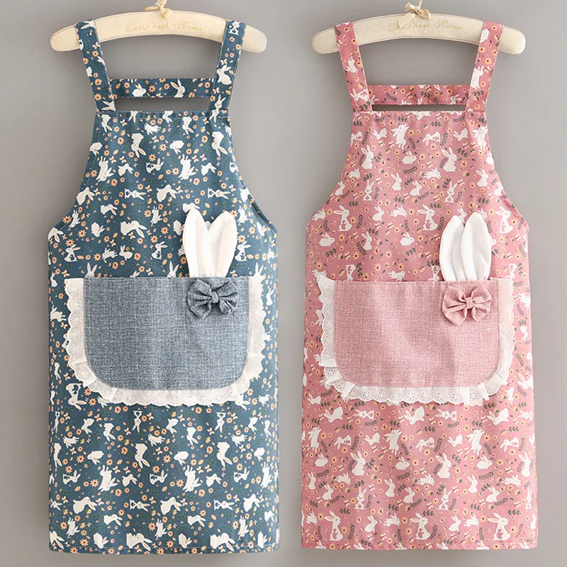 

2025 Canvas Apron Women Cute Home Kitchen Anti-fouling Wear-resistant Breathable Cooking Apron Workwear with Large Pocket