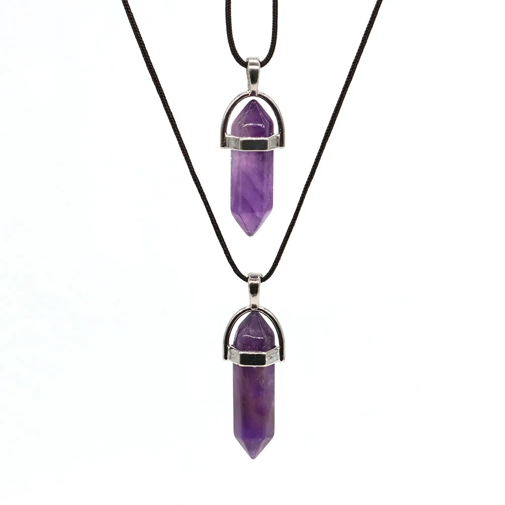 Hexagonal Column Crystal Pendant Natural Stone Amethyst Necklaces Chakra Healing Gift Women Men Fashion Jewelry 1PC