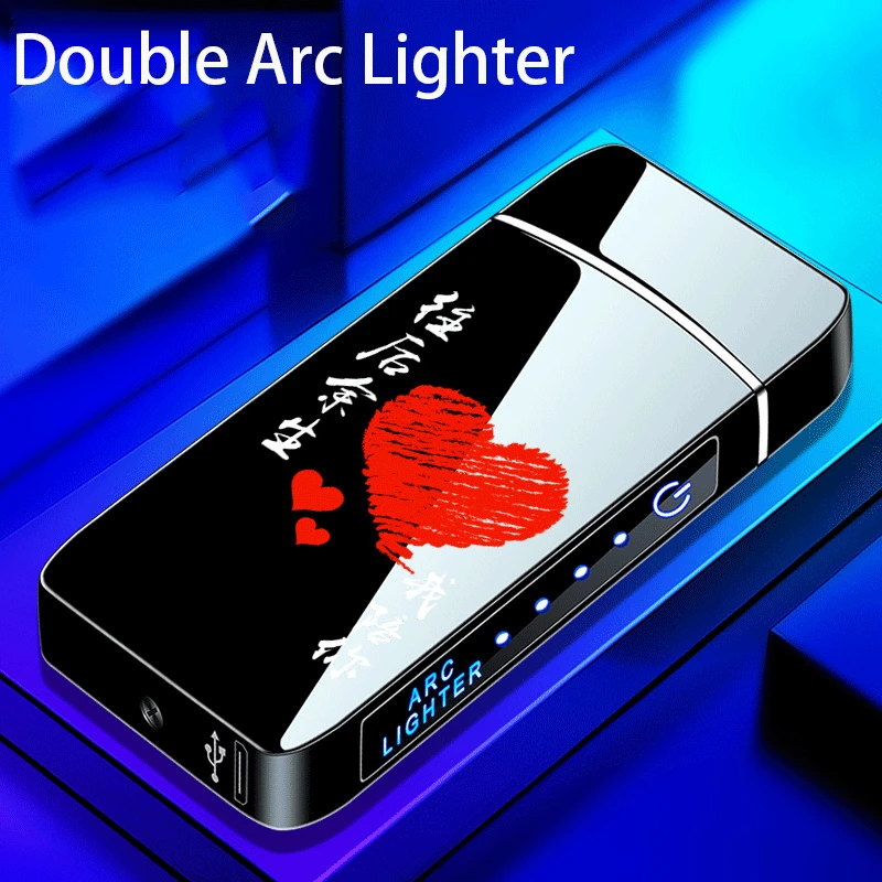 Double Arc Windproof Flameless Fingerprint Touch Lighter with LED Battery Display USB Touch Metal Plasma Lighter Men\'s Gift