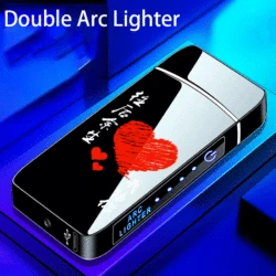 Double Arc Windproof Flameless Fingerprint Touch Lighter with LED Battery Display USB Touch Metal Plasma Lighter Men's Gift