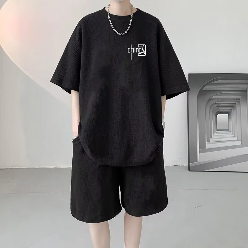 

Летний повседневный спортивный комплект для мальчиков: футболка с коротким рукавом и шорты, универсальные модные брендовые шорты из полиэфирного волокна.