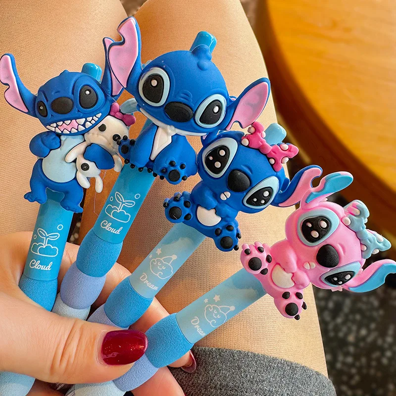 4 Pcs Mix Cute Cartoon Characters Stitch Funny Doll Gel Pens High Appearance Black Ballpoint Pens Student Exam Pens