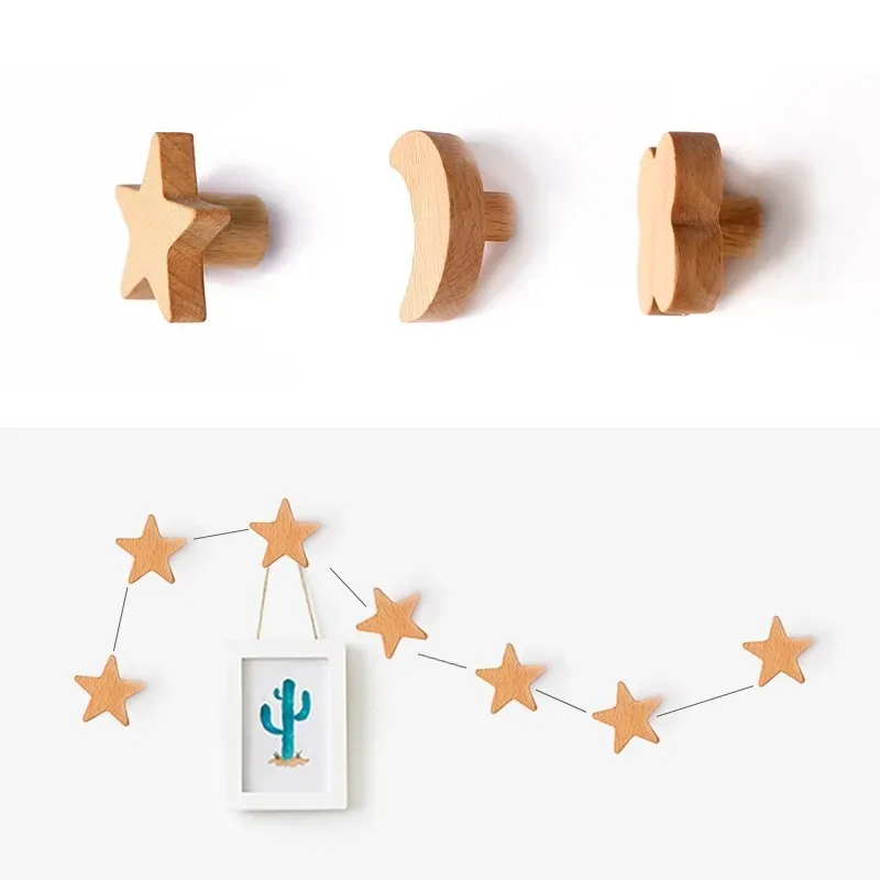 Children\'s Room Decorative Hooks Wood Wall Hooks Star Key Hook Modern Creative Coat Hook Rack Wall Hanger Bag Hooks for Hanging