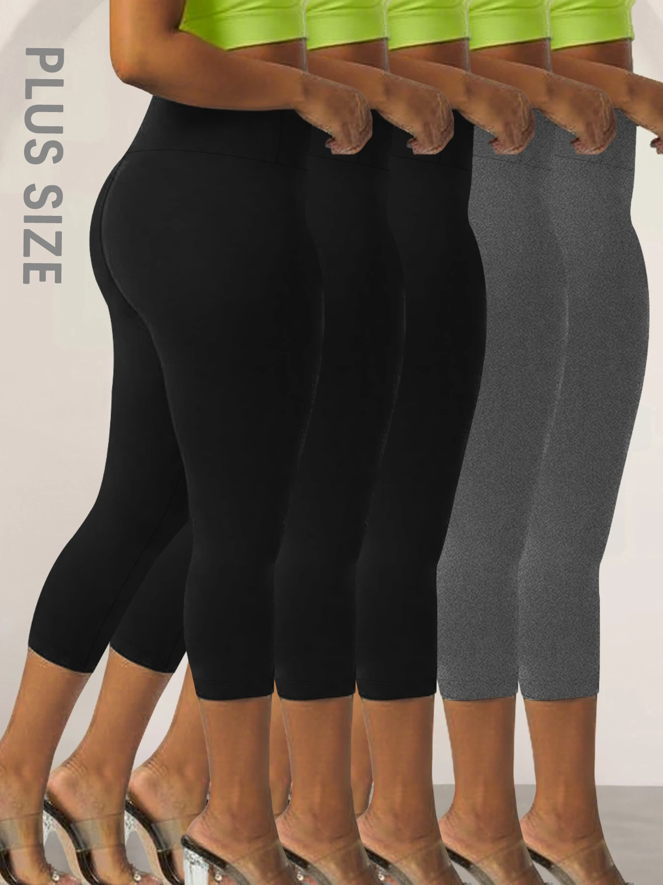 

5 Pack Plus Size Women High Waisted Capri Pants Super Soft No See Through Tummy Control Yoga Running Workout Home Casual